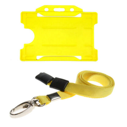 Yellow ID Card Holder and Lanyard with Metal Clip