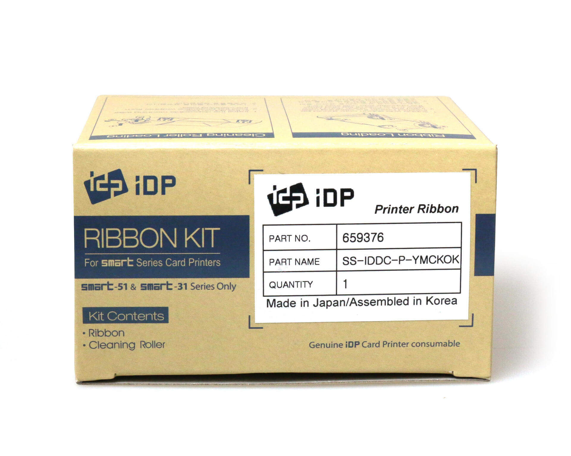 For Smart 51 ID Card Printers IDP Smart 51 Printer Ribbon 659376 YMCKOK Colour Ribbon w Cleaning Roller