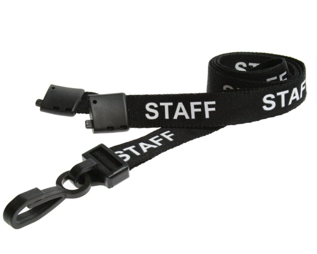 rPET Black Staff Lanyards with Plastic J Clip (100 Pack)