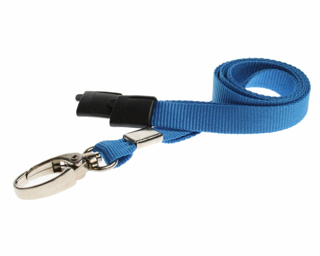 Plain Light Blue Lanyards (100 Pack) - Metal Clips