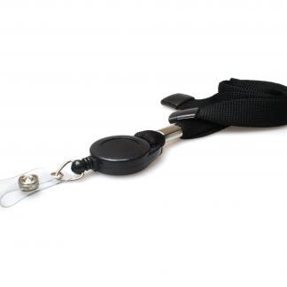 Plain 16mm Tubular Flexiweave Breakaway Lanyards with Badge Reel (Pack of 50) (Black)