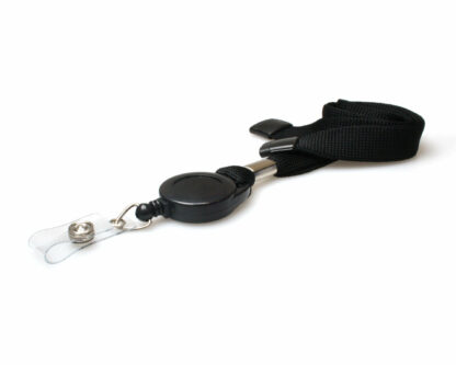 Plain 16mm Tubular Flexiweave Breakaway Lanyards with Badge Reel (Pack of 50) (Black)