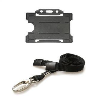 Black ID Card Holder and Lanyard with Metal Clip