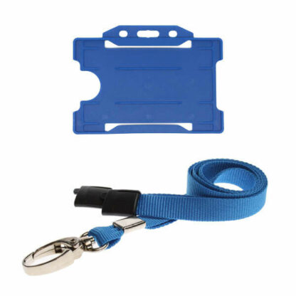 Blue ID Card Holder and Lanyard with Metal Clip