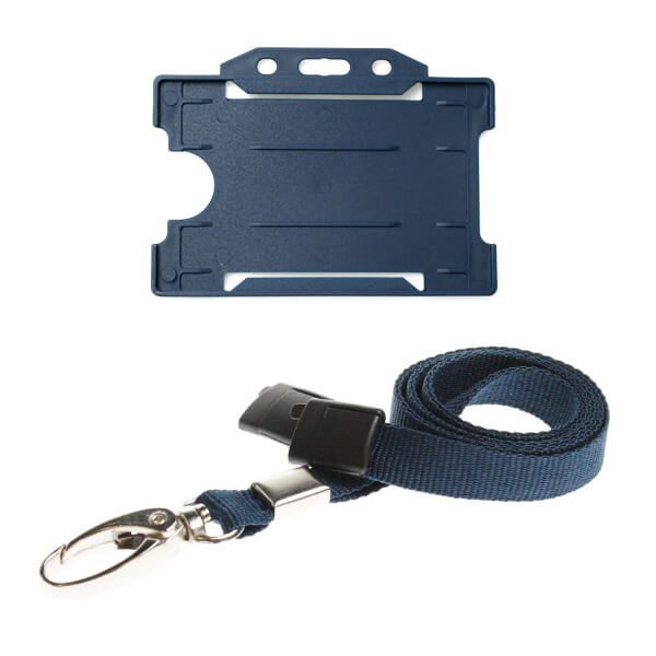 Dark Blue ID Card Holder and Lanyard with Metal Clip