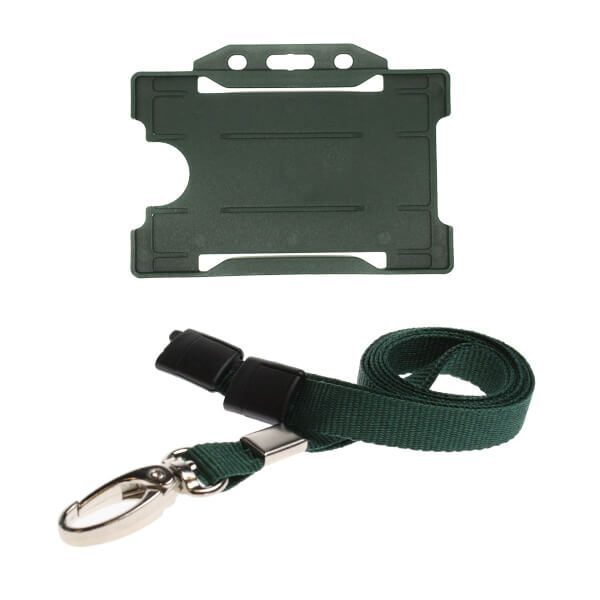 Dark Green ID Card Holder and Lanyard with Metal Clip