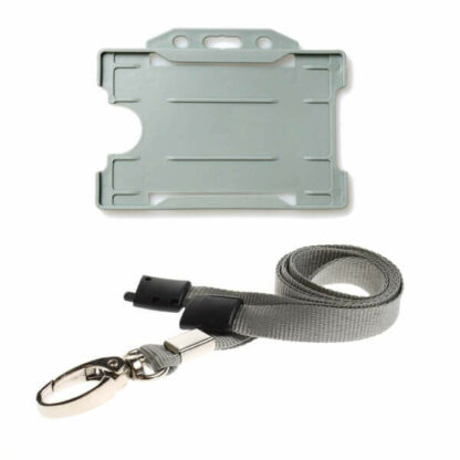 Grey ID Card Holder and Lanyard with Metal Clip