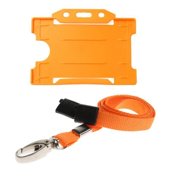 Orange ID Card Holder and Lanyard with Metal Clip