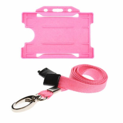 Pink ID Card Holder and Lanyard with Metal Clip