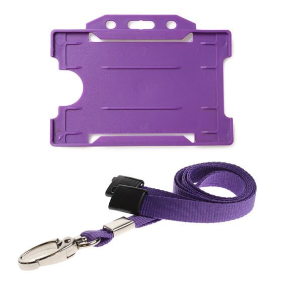 Purple ID Card Holder and Lanyard with Metal Clip