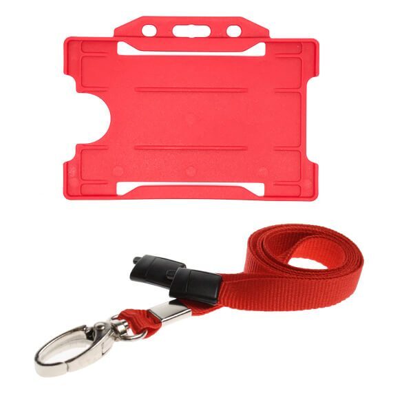 Red ID Card Holder and Lanyard with Metal Clip