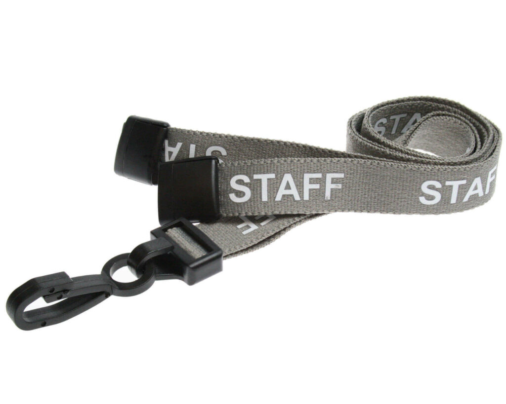 rPET Grey Staff Lanyards with Plastic J Clip (100 Pack)